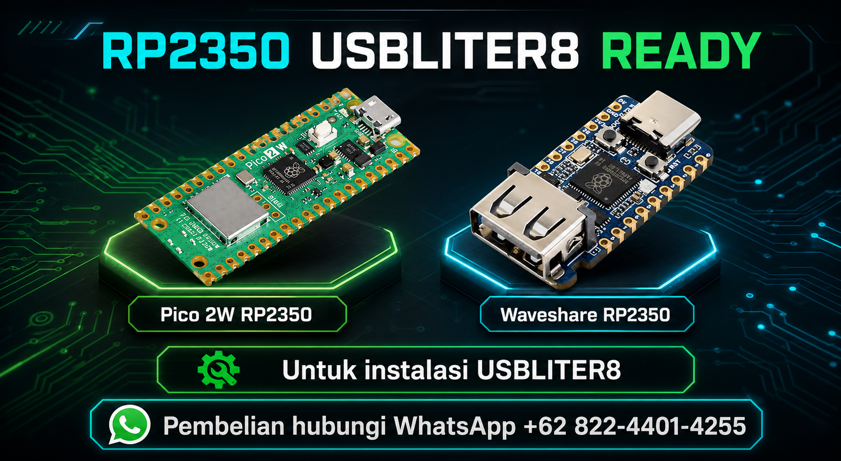 RP2350 USBLITER8 Ready - Pico 2W RP2350 dan Waveshare RP2350